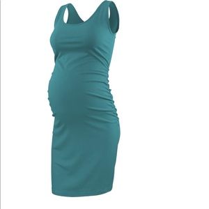 Sleeveless maternity bodycon blue scoop neck dress